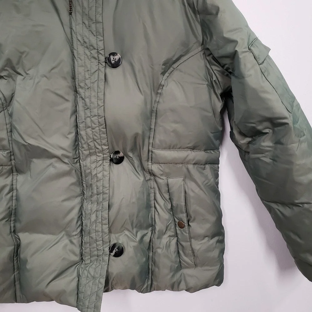 Y2K Fashion Bug Womens Olive Green Down Puffer Jacket Faux Fur Trim Hood 14/16W - Picture 3 of 10